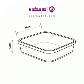 نقشه ابعاد ظرف دسری یکبار مصرف رز ۱۰۰۰ سی‌سی درب دار شفاف